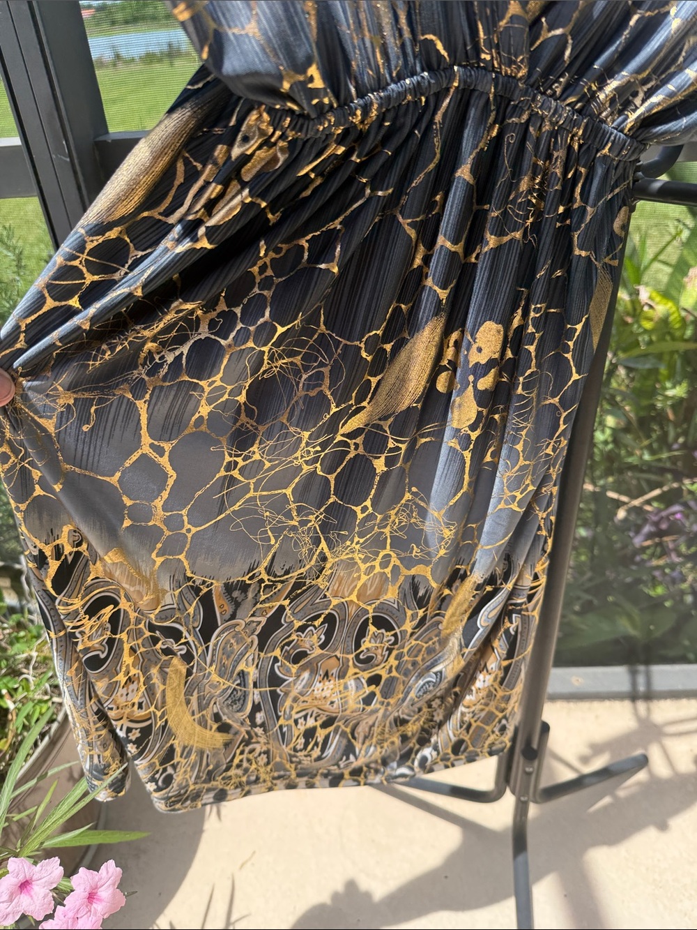 Shoreline Gray and Gold Sheer V-Neck Beach Coverup Dress - Picture 3 of 6